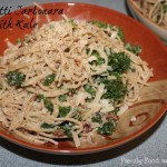 spaghetti carbornara with kale