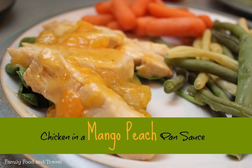 chicken in a mango peach pan sauce