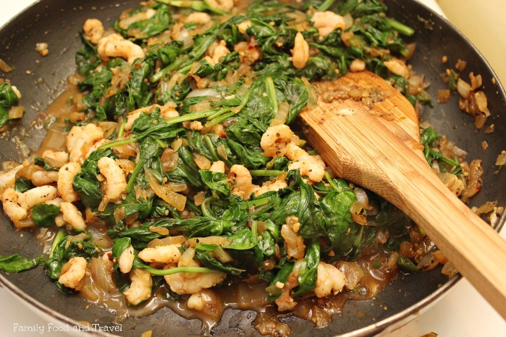 garlic shrimp and spinach tostada