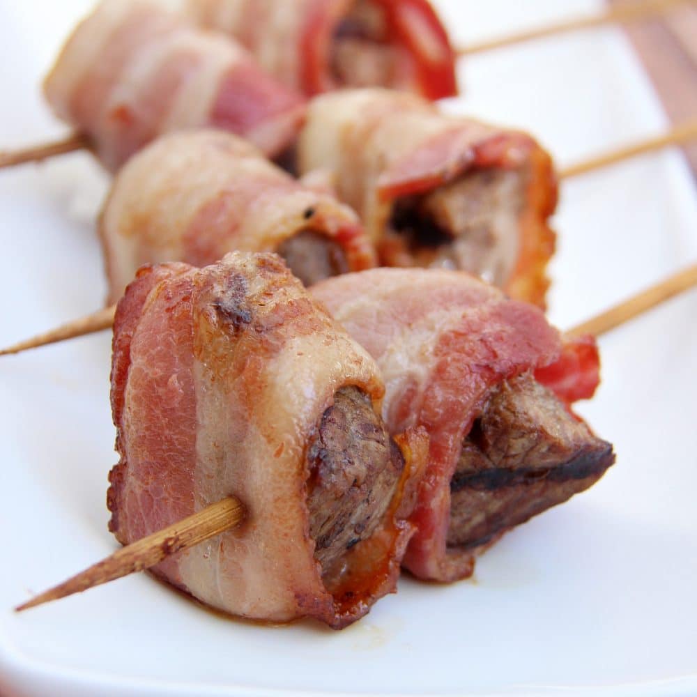 Bacon Wrapped Steak Skewers