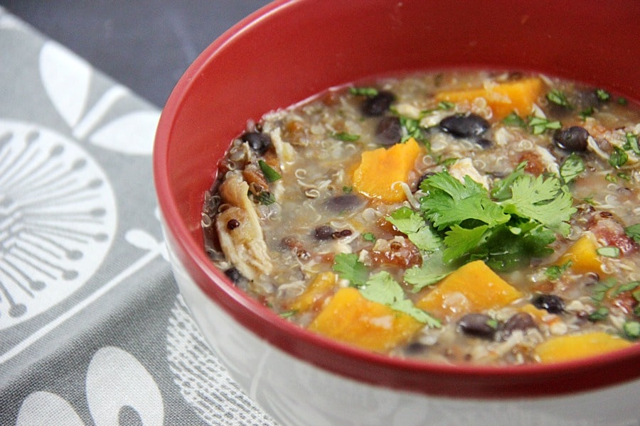 Slow Cooker Chicken and Black Bean Soup with Quinoa