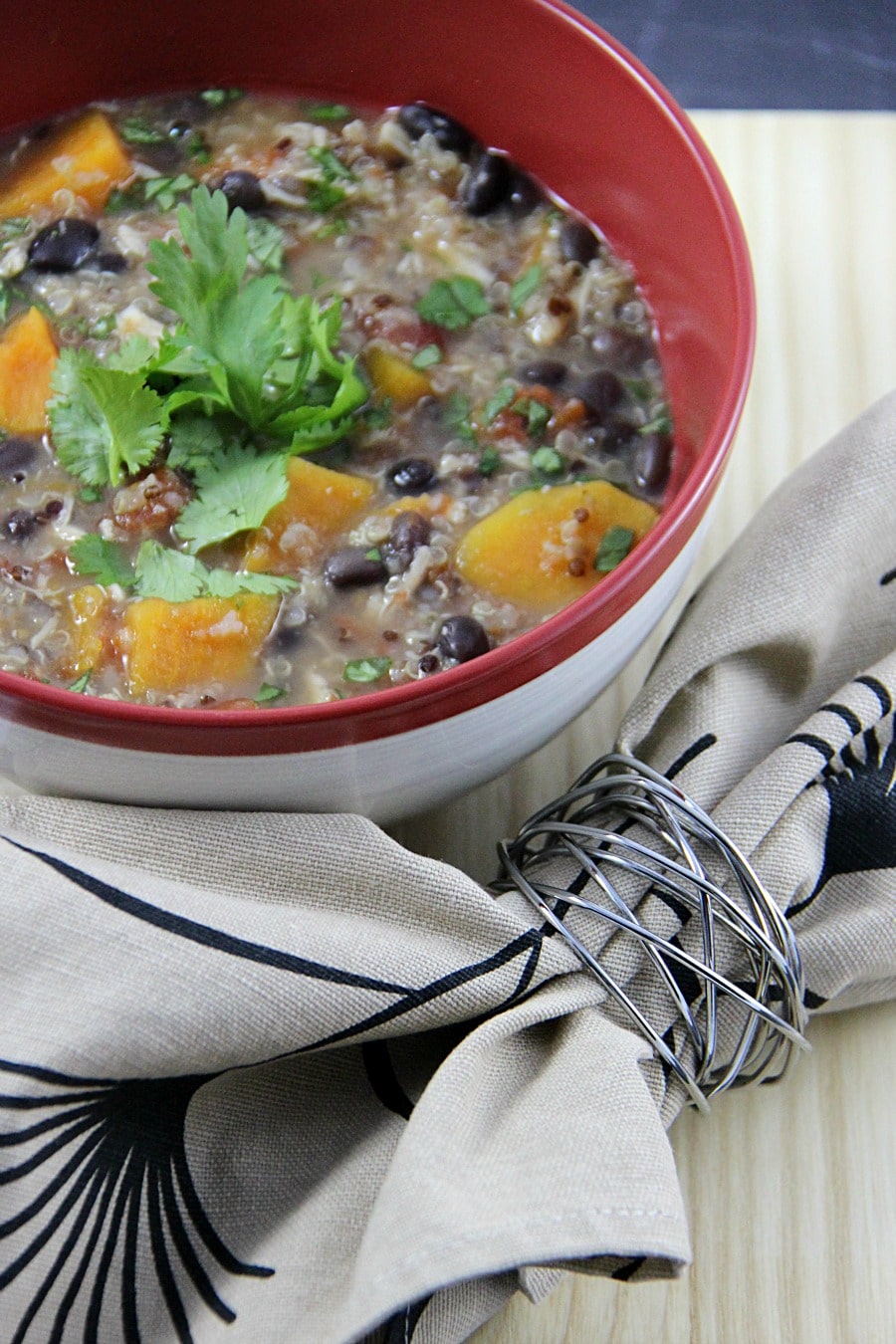 Slow Cooker Chicken and Black Bean Soup with Quinoa
