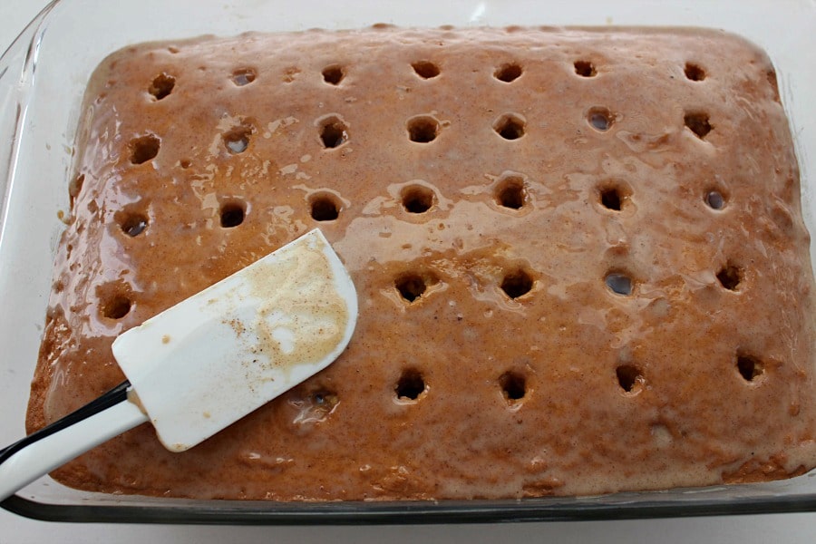 Caramel Apple Poke Cake In Process 