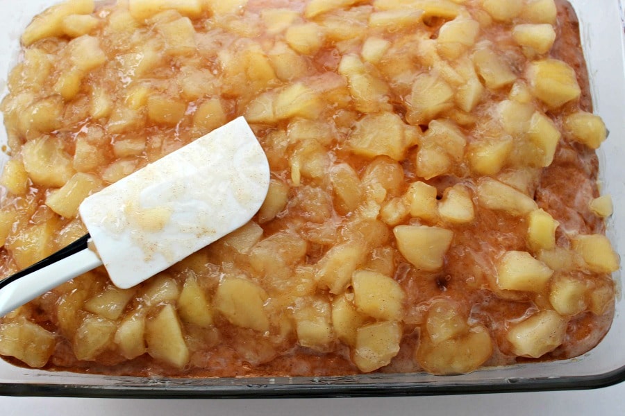 Caramel Apple Poke Cake In Process 